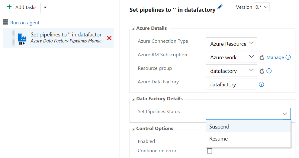 Screenshot of the Pipeline Management task